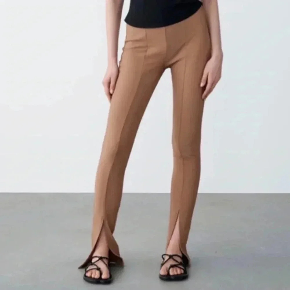Zara Split Leg Hi-Rise Pull-On Legging Tan Women’s Size Small NWT - Picture 2 of 12